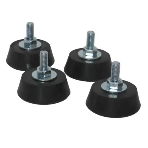 Set of four black rubber isolation mounting feet with threaded metal studs, used as an optional accessory for rotary phase converters.