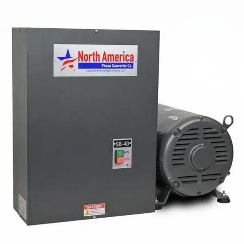 SB-40 Smart-Boost rotary phase converter with control panel and idler motor for single-phase to three phase power conversion